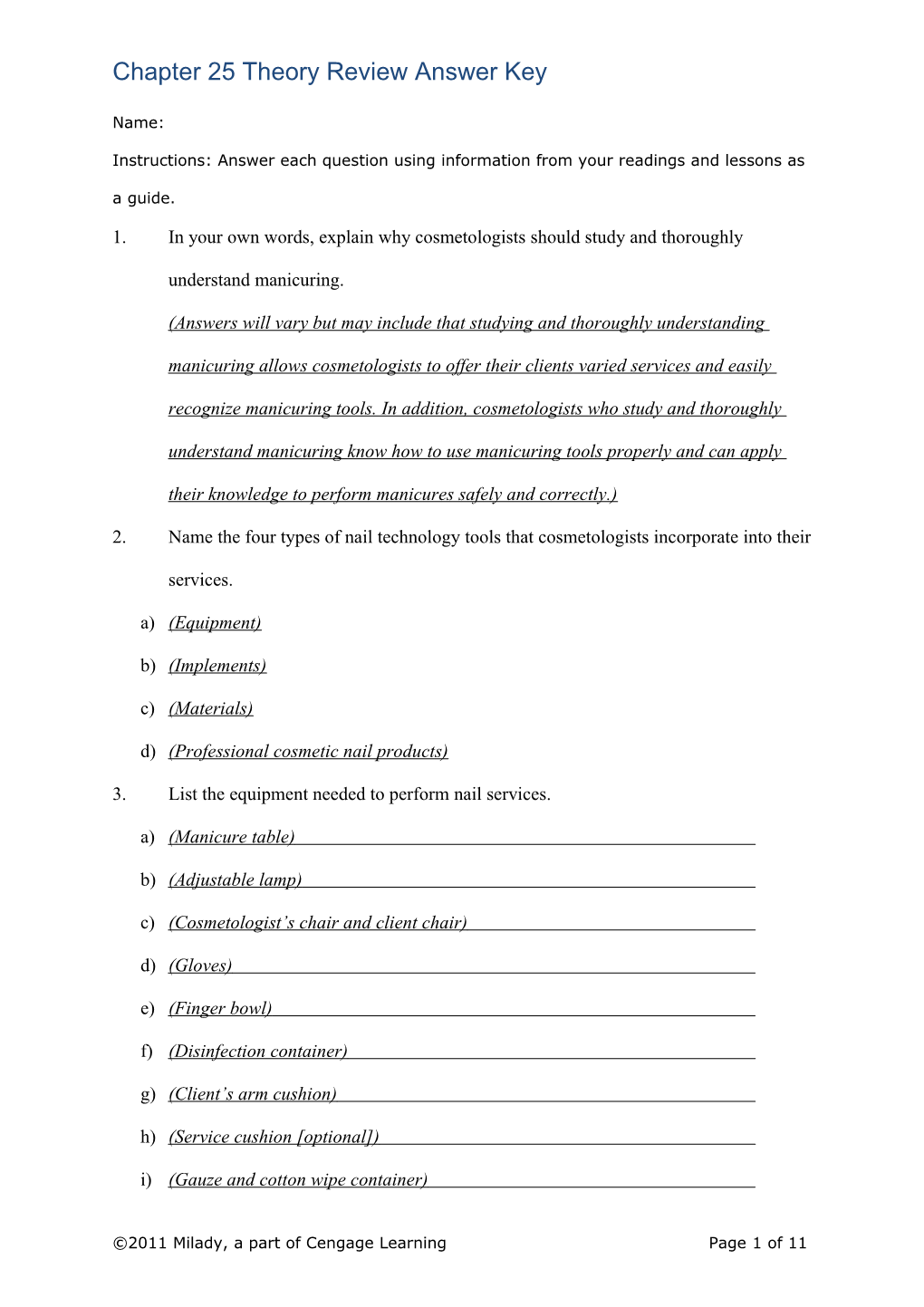 Chapter 25 Theory Review Answer Key