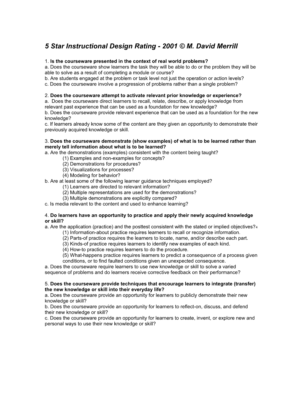 5 Star Instructional Design Rating - 2001 M