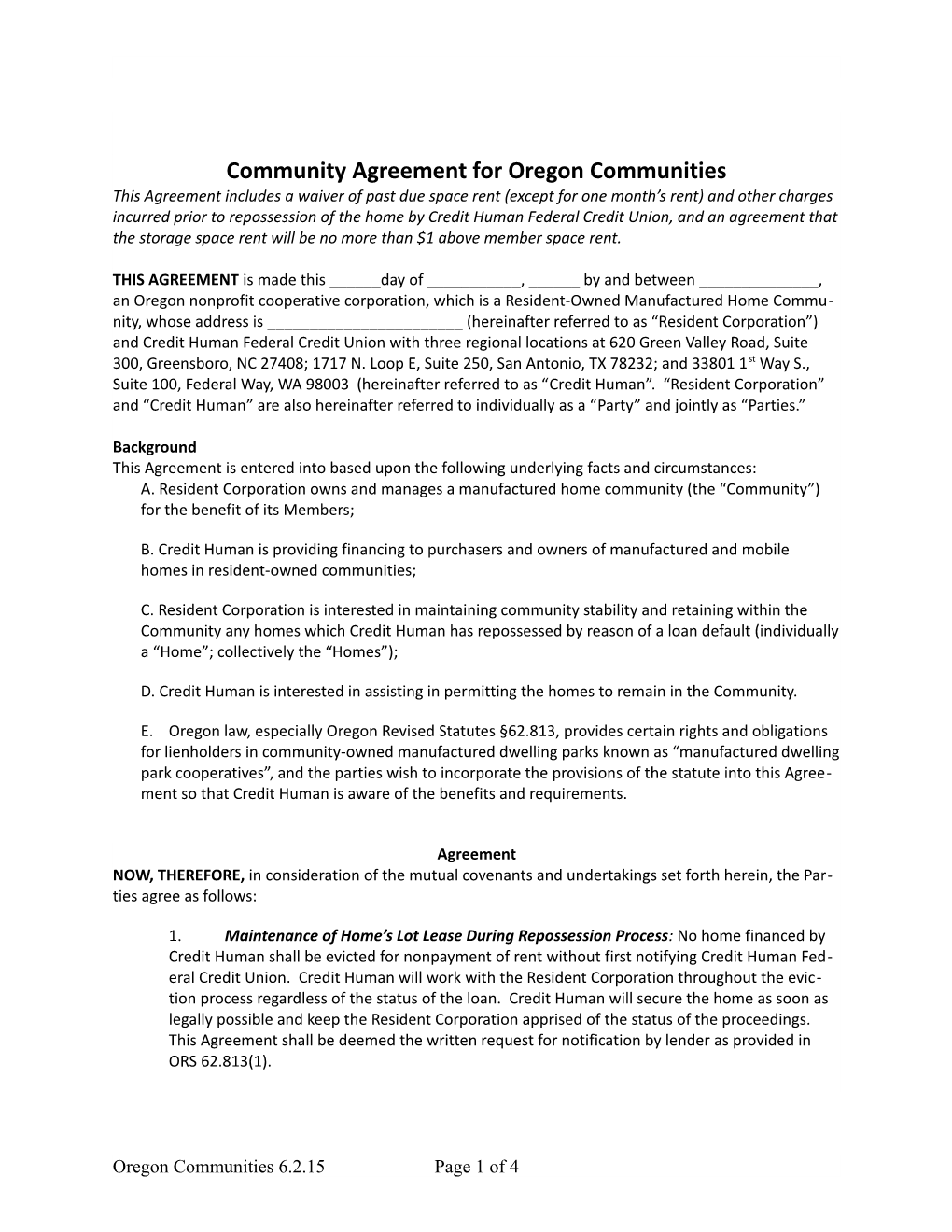 Community Agreement for Oregon Communities