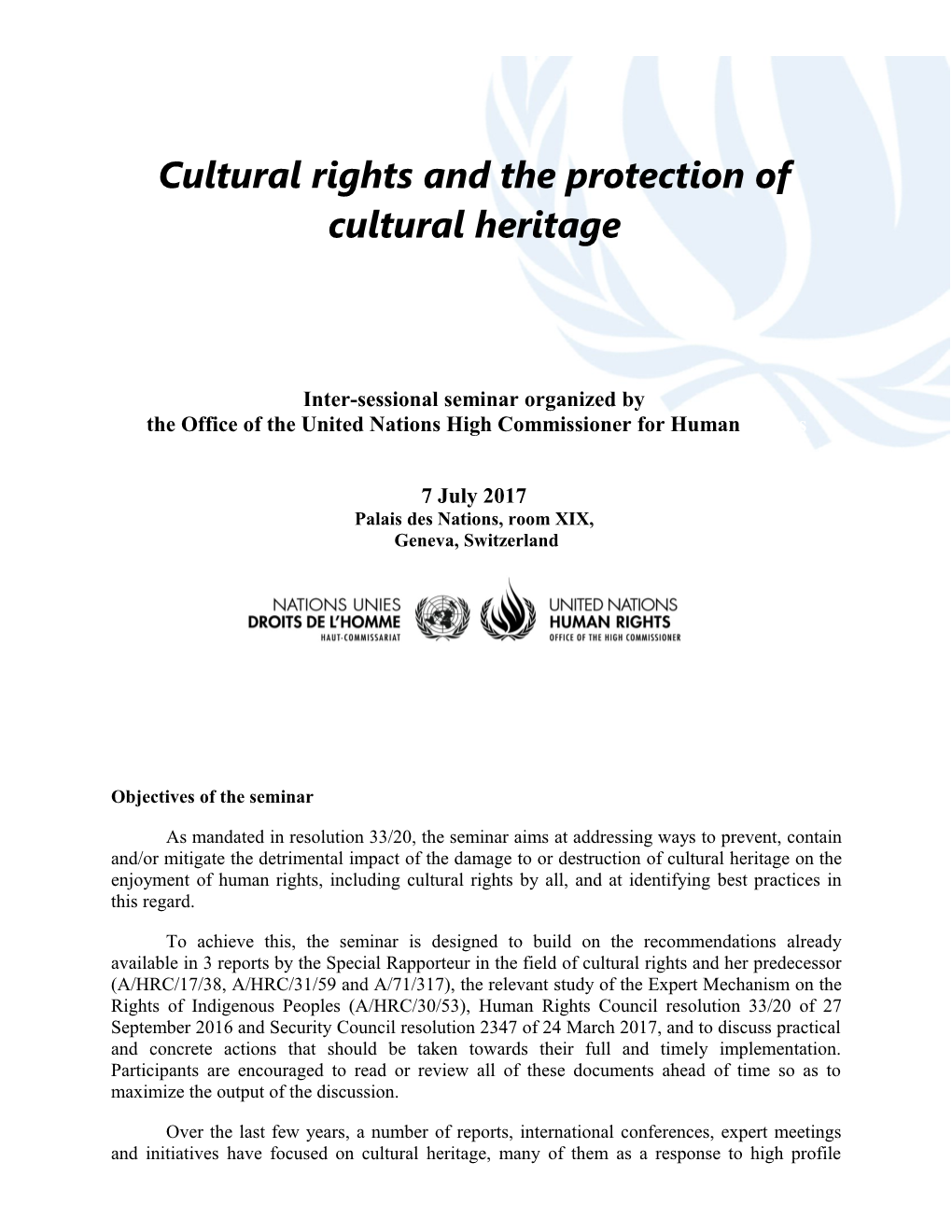 Cultural Rights and the Protection of Cultural Heritage