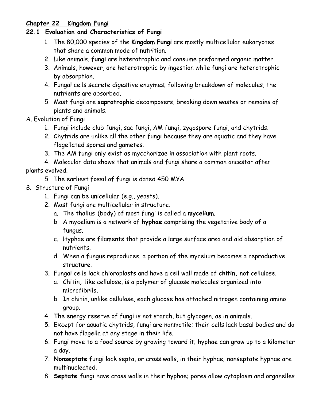 22.1 Evoluation and Characteristics of Fungi