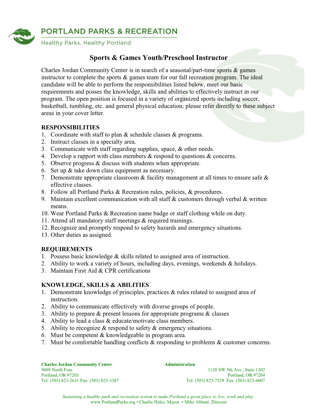 Sports & Games Youth/Preschool Instructor