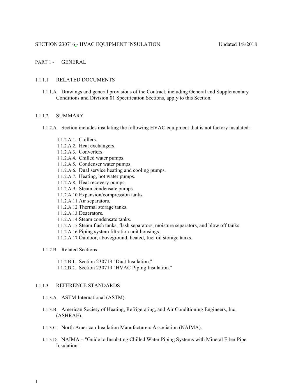 Section 230716 - Hvac Equipment Insulation