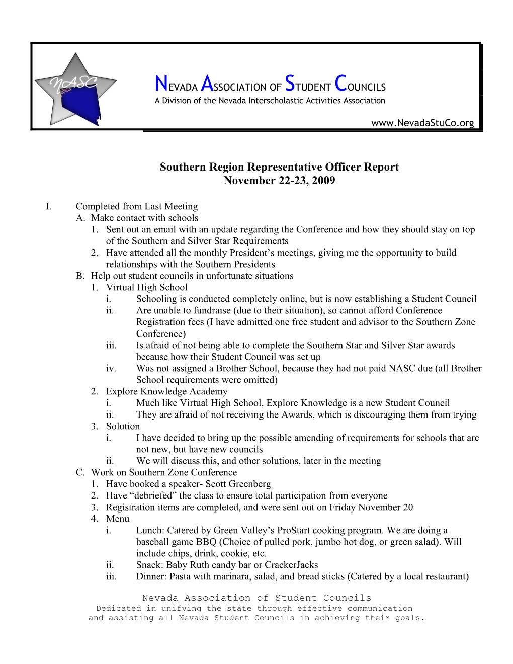 Southern Region Representative Officer Report