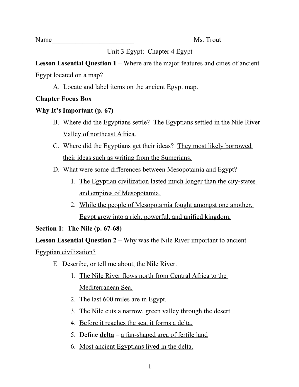 Unit 3 Egypt: Chapter 4 Egypt