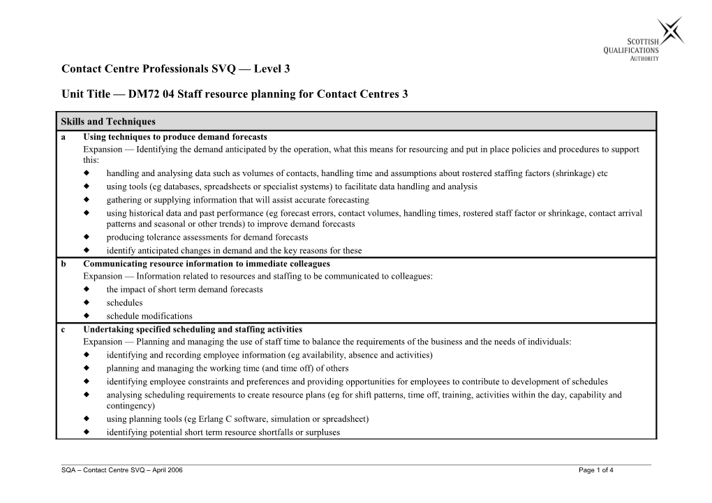 Unit Title DM72 04Staff Resource Planning for Contact Centres3