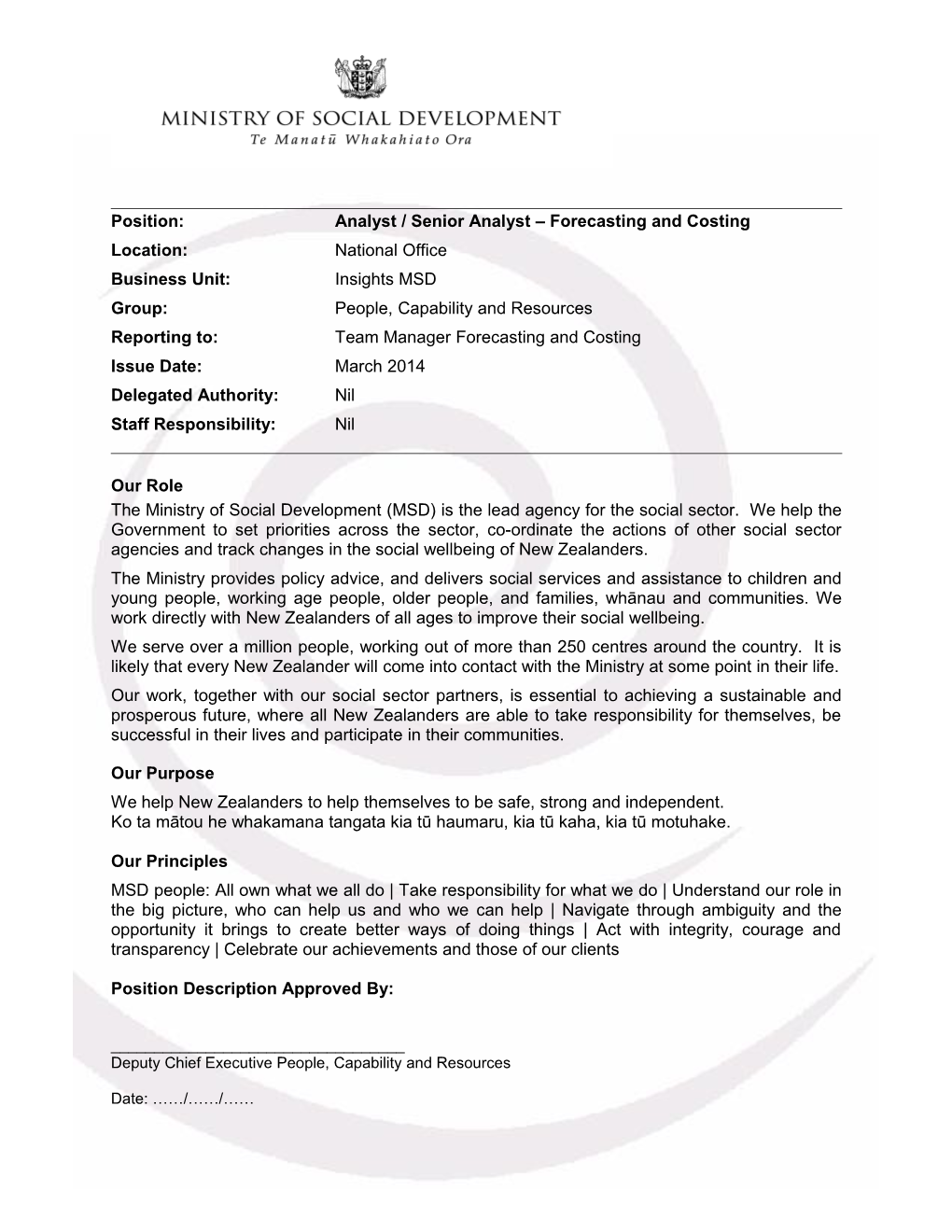 Position:Analyst / Senior Analyst Forecasting and Costing