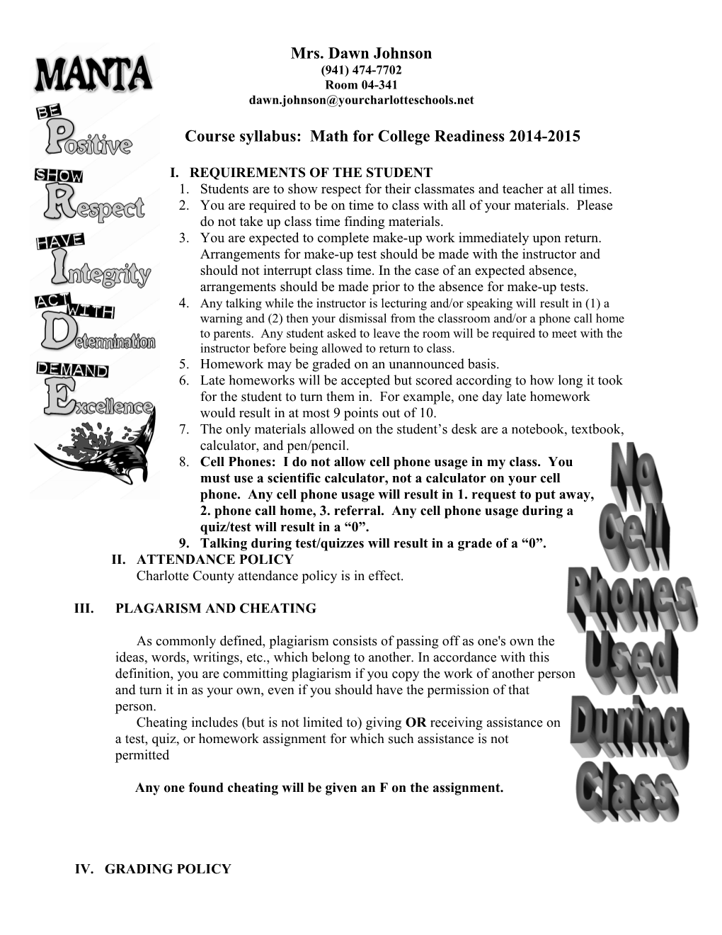 Course Syllabus: Math for College Readiness 2014-2015