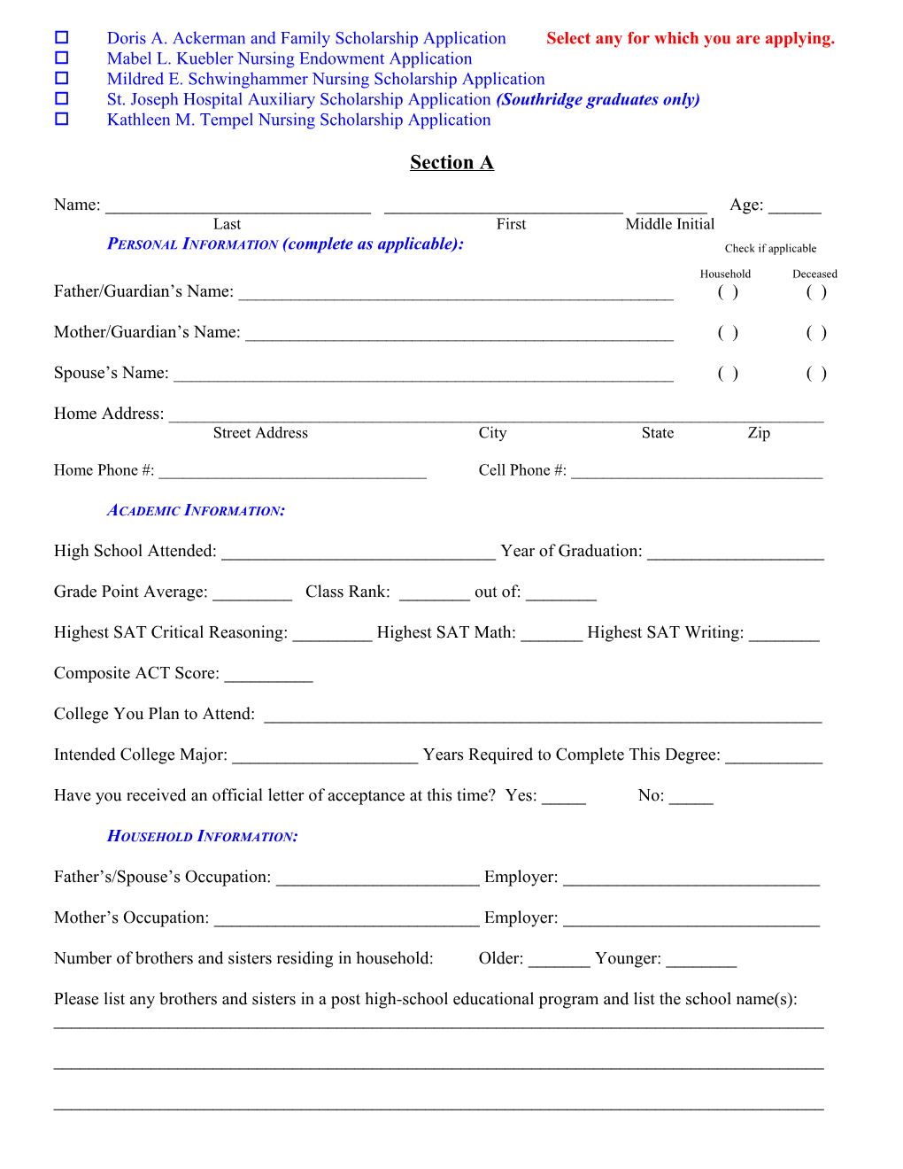 Dubois County Common Scholarship Application