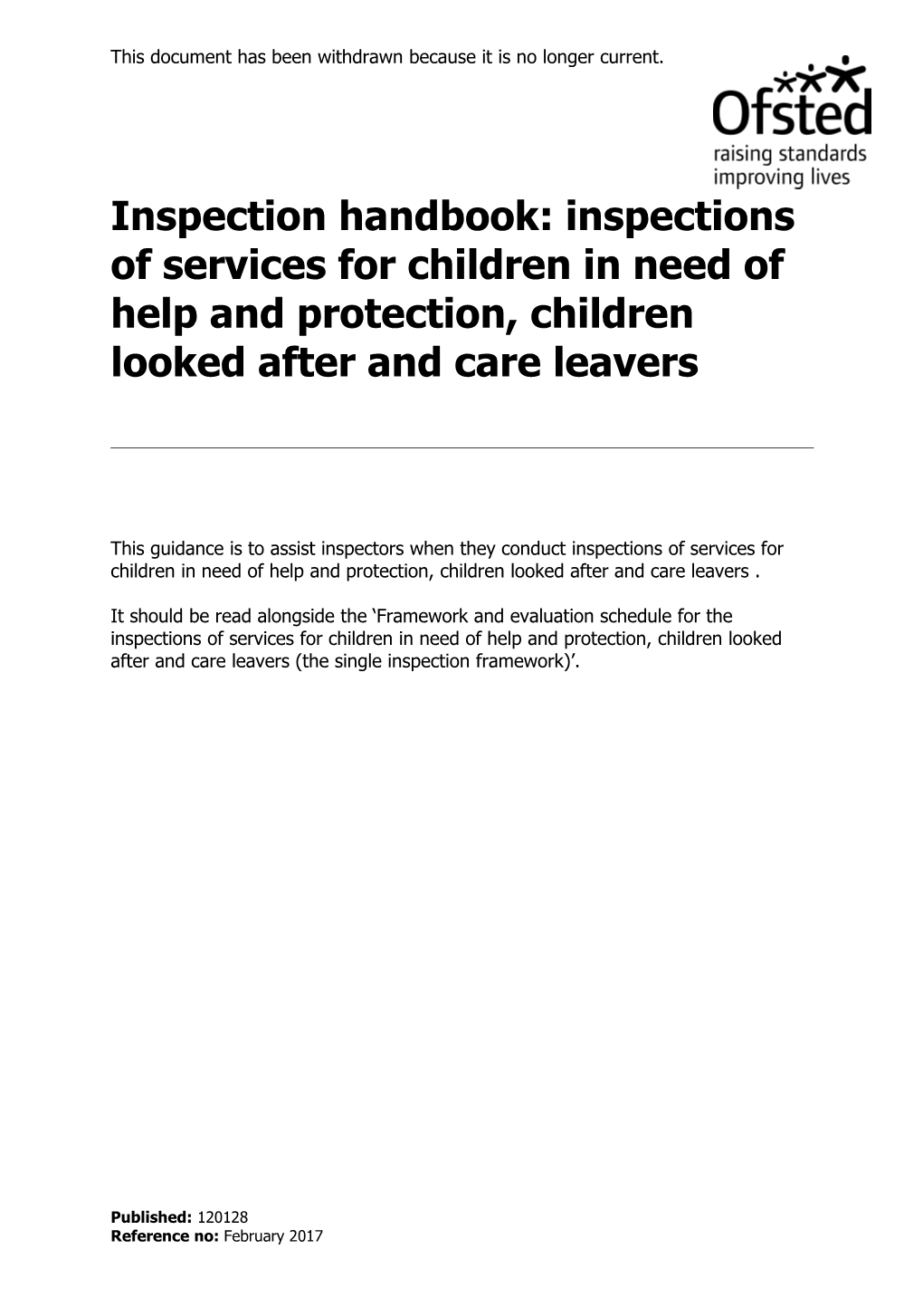 Inspection Handbook: Inspections of Services for Children in Need of Help and Protection
