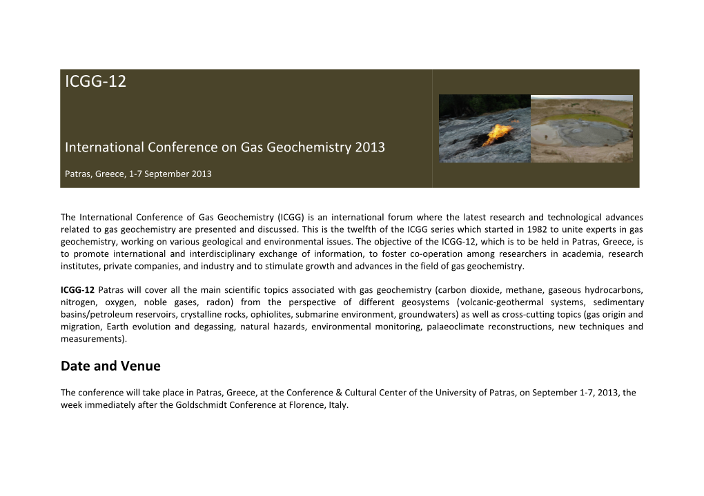 The International Conference of Gas Geochemistry (ICGG) Is an International Forum Where
