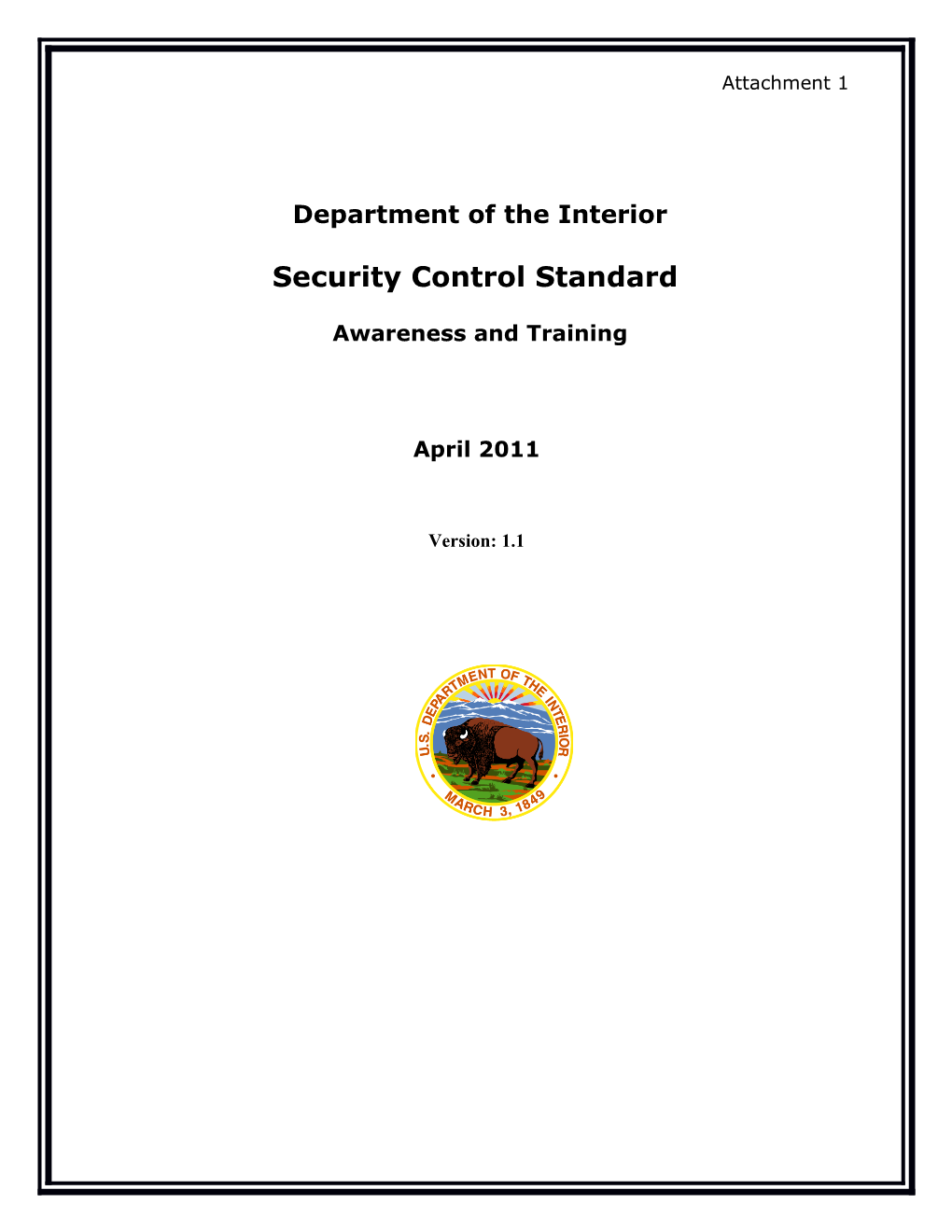 Department of the Interior Security Control Standard Awareness and Training