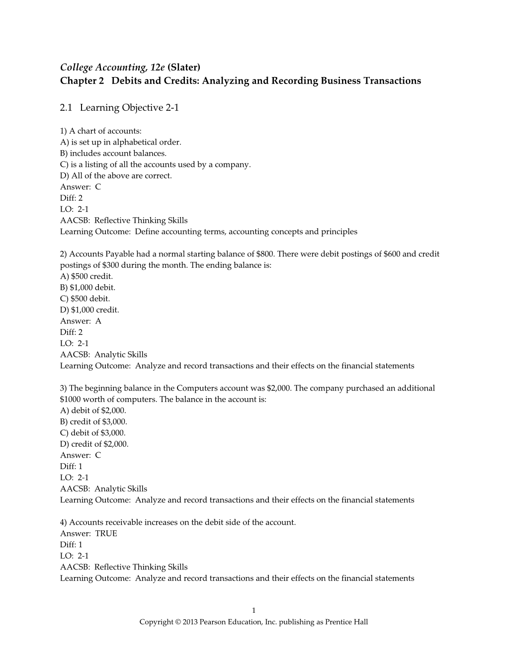 Chapter 2 Debits and Credits: Analyzing and Recording Business Transactions