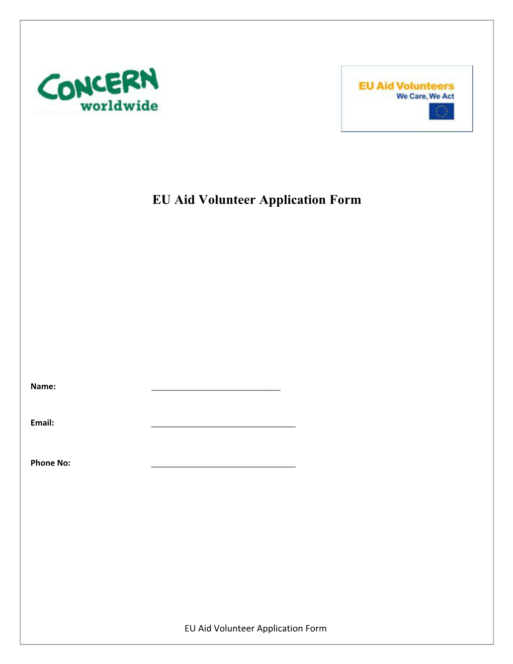 EU Aid Volunteer Application Form