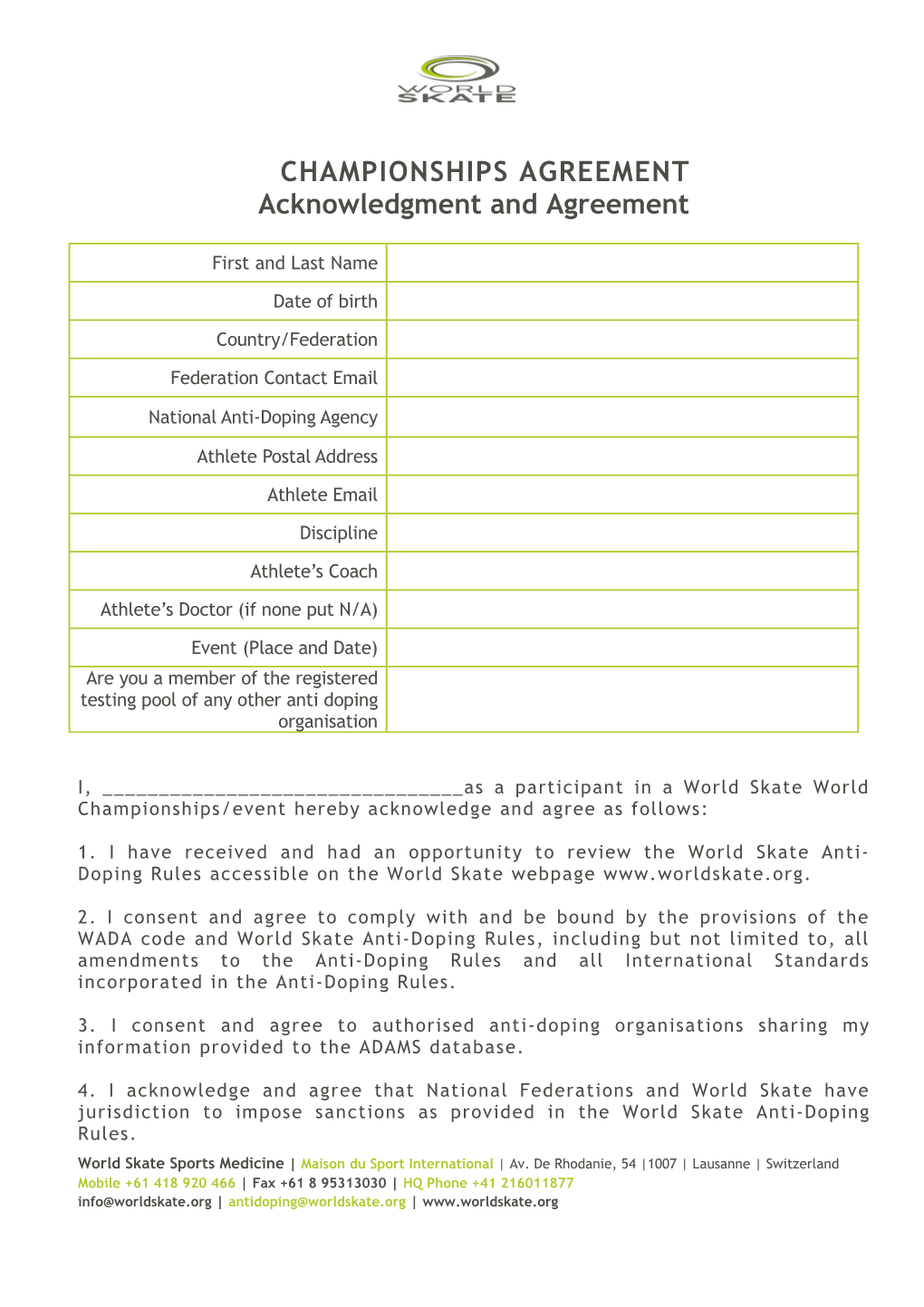 Championships Agreement