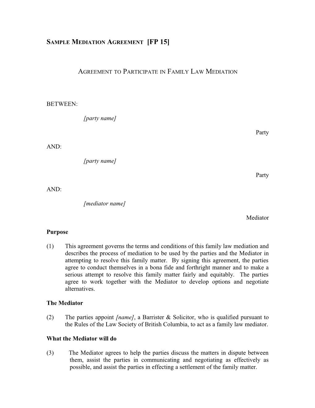 Sample Mediation Agreement Fp 15