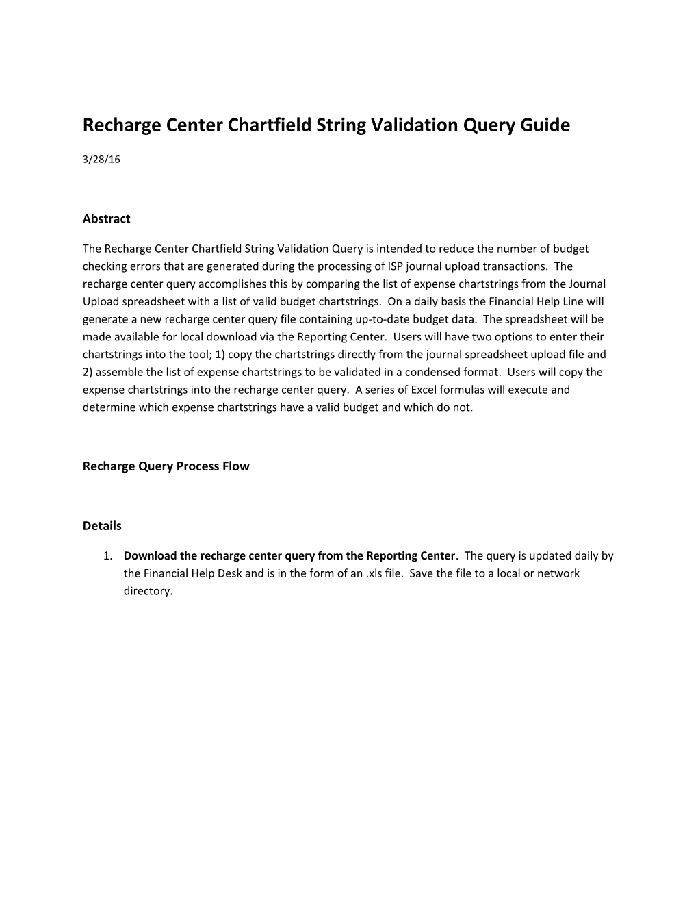 Recharge Centerchartfield String Validation Query Guide