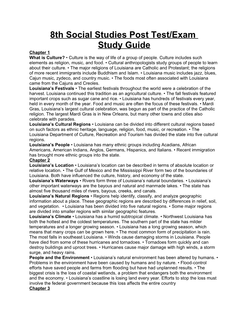 8Th Social Studies Post Test/Exam