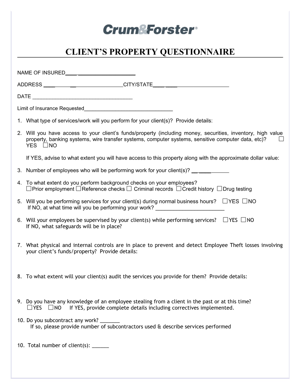 Client S Property Questionnaire