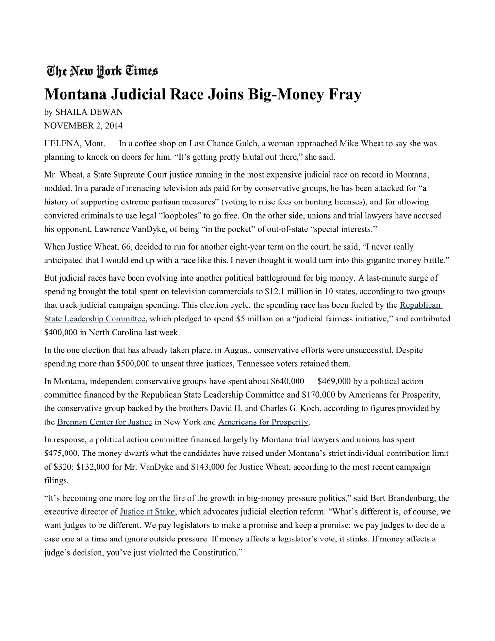 Montana Judicial Race Joinsbig-Moneyfray