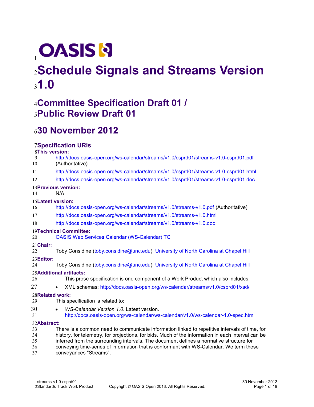 Schedule Signals and Streams Version 1.0