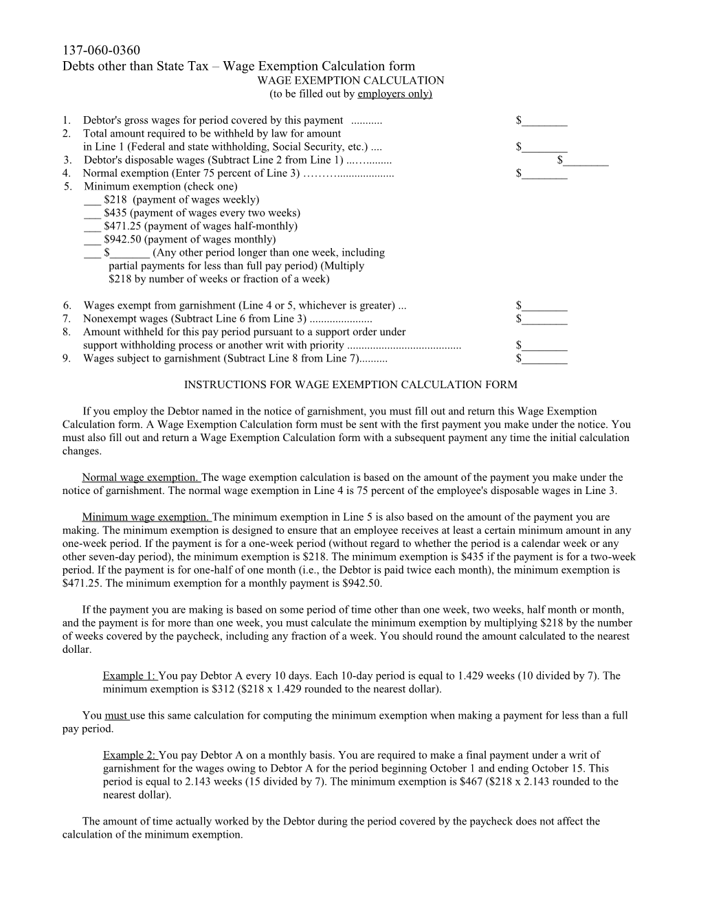 2008 Garnishment Rules/OAR 137-060-0360 7/08 (W/Out Tracked Changes)