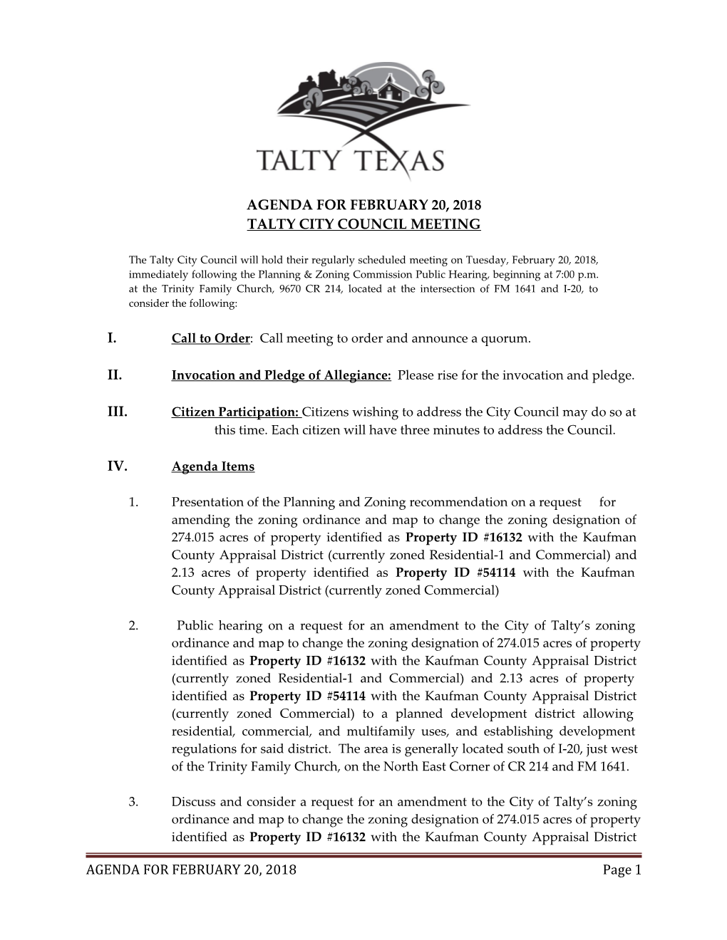 Talty City Council Meeting