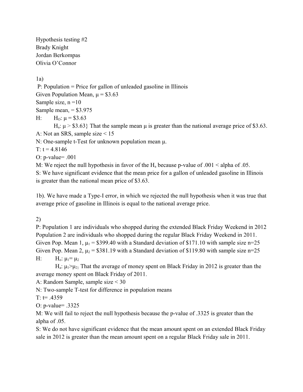 Hypothesis Testing #2