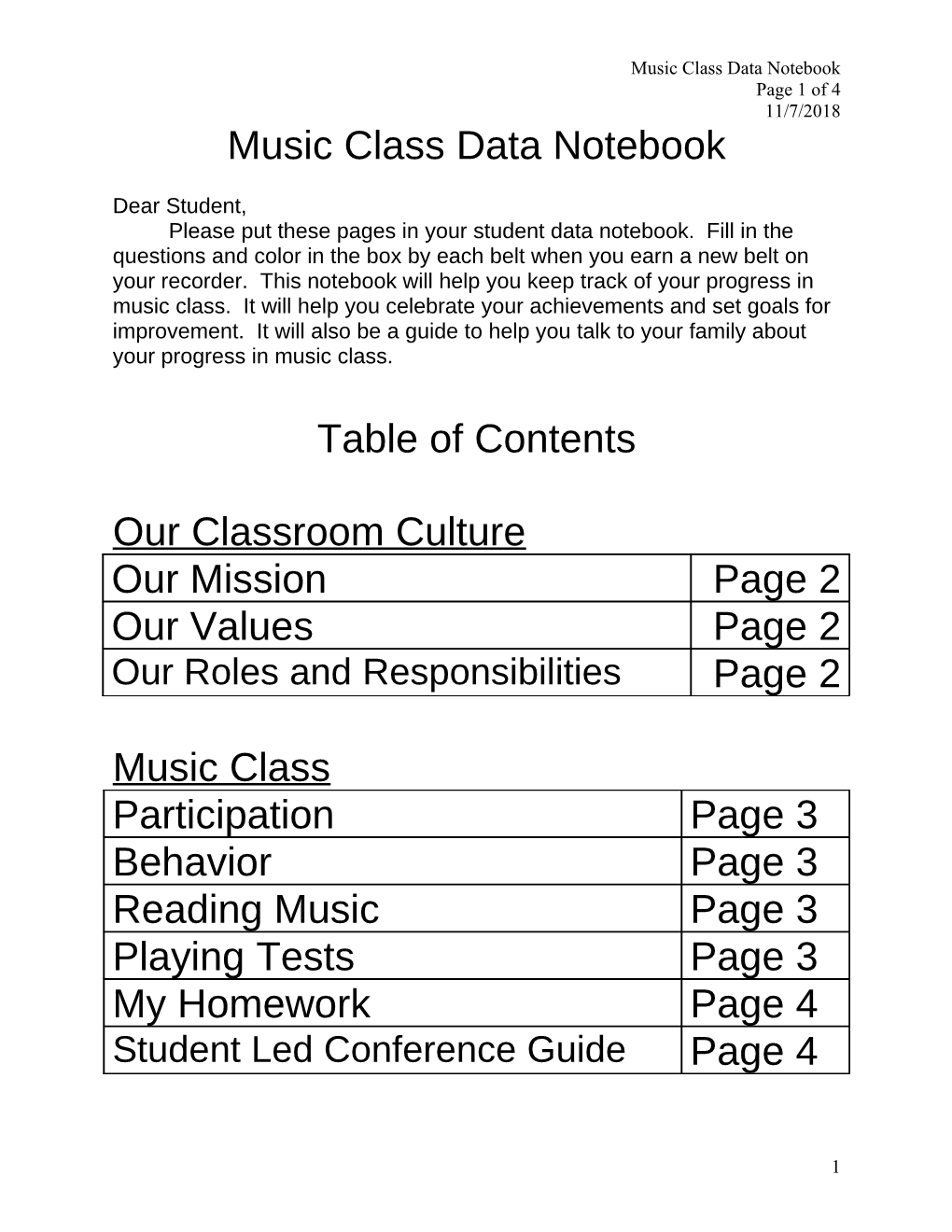 Music Class Data Notebook