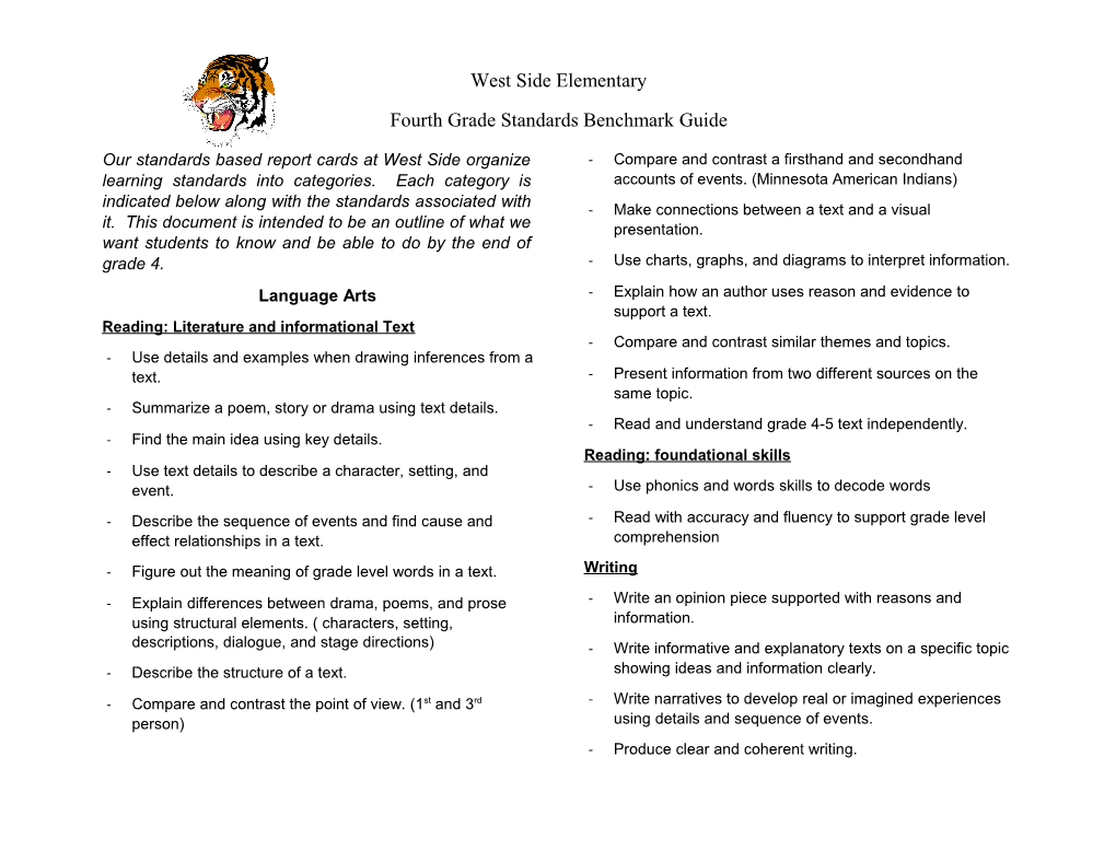 Fourth Grade Standards Benchmark Guide