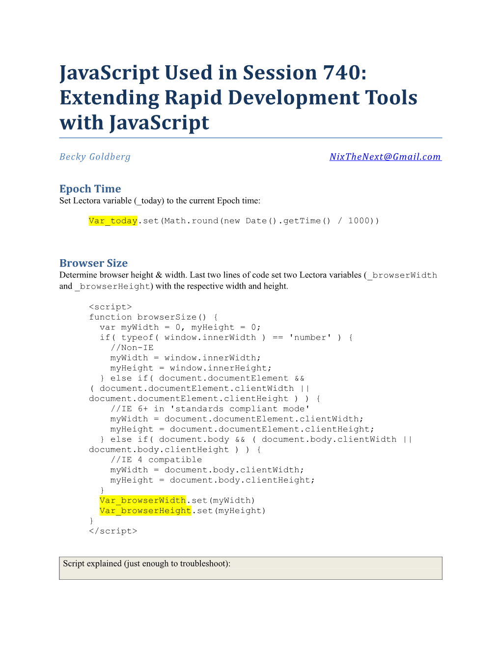 Javascript Used in Session 740: Extending Rapid Development Tools with Javascript