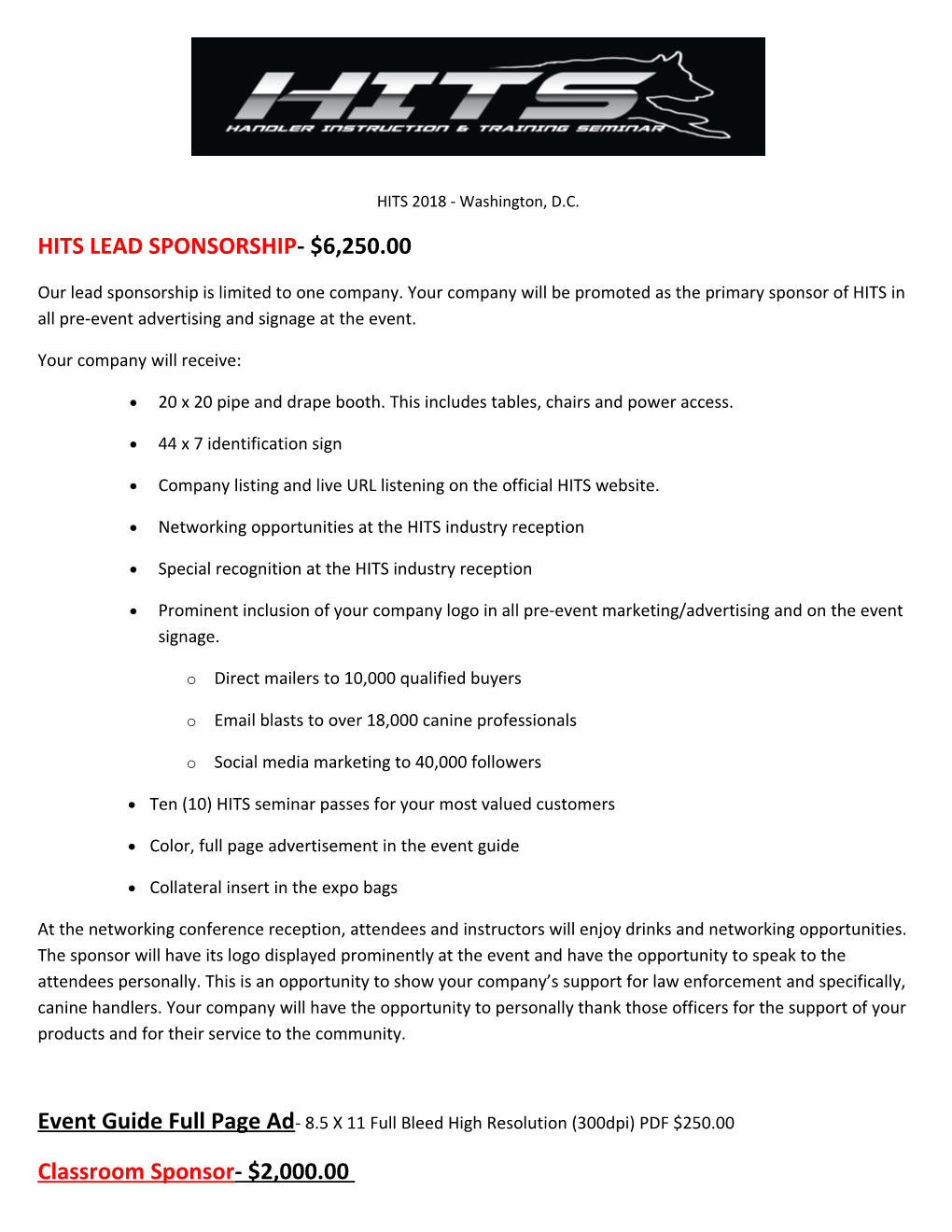 Hits Lead Sponsorship- $6,250.00