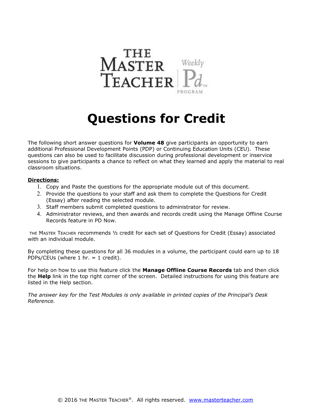 Questions for Credit