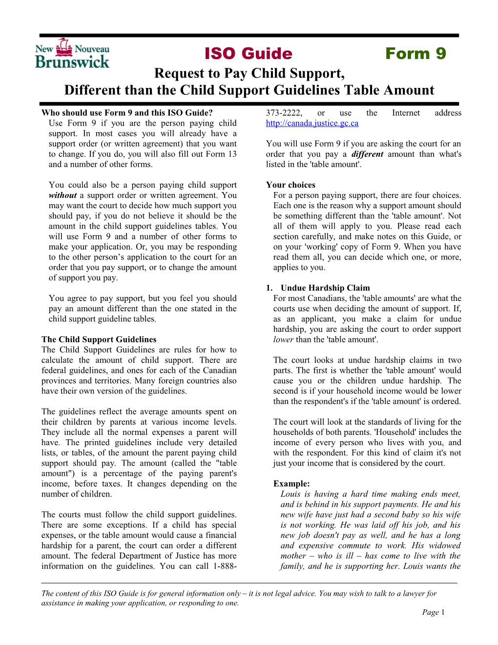 Different Than the Child Support Guidelines Table Amount