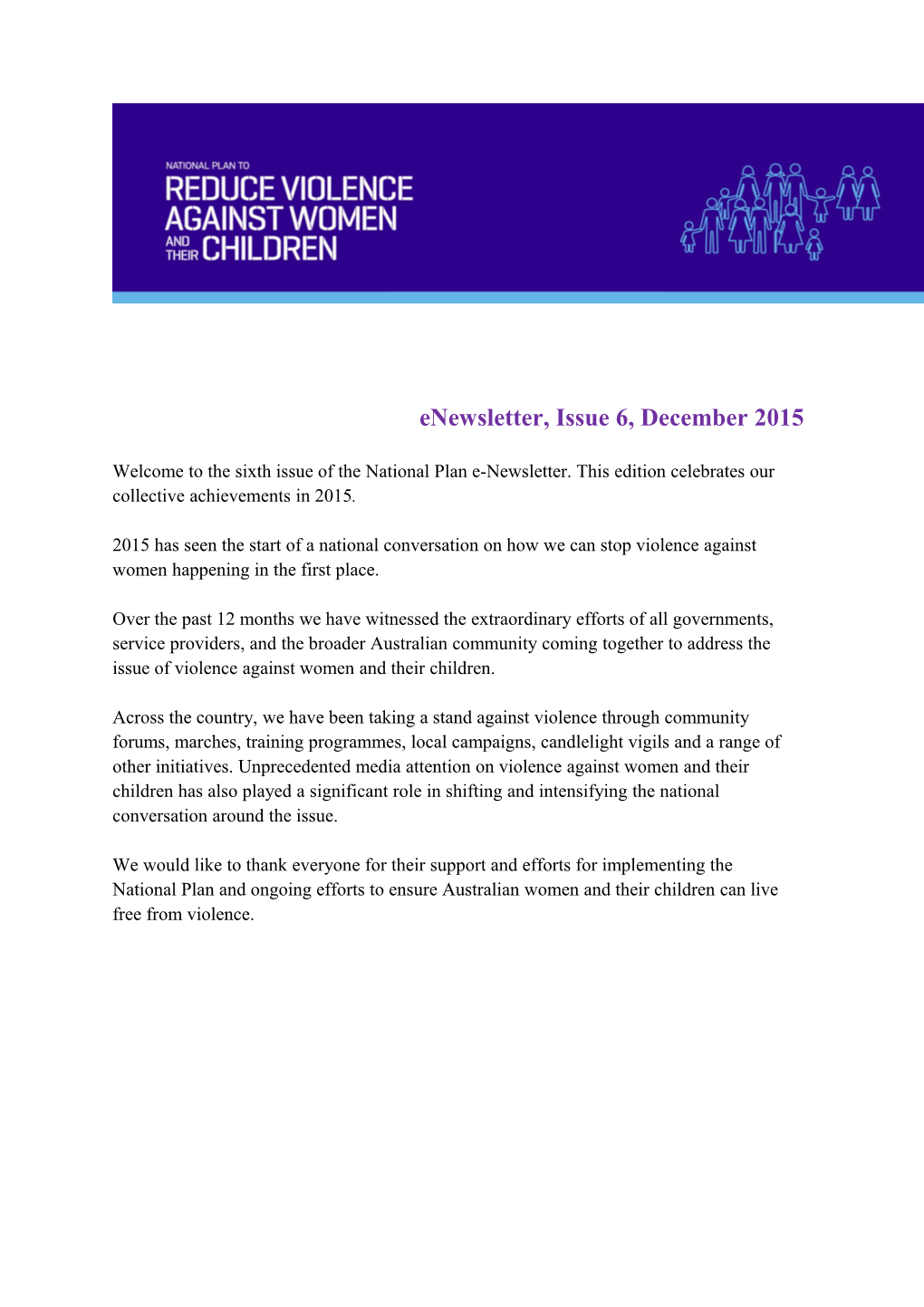 Enewsletter, Issue 6, December 2015