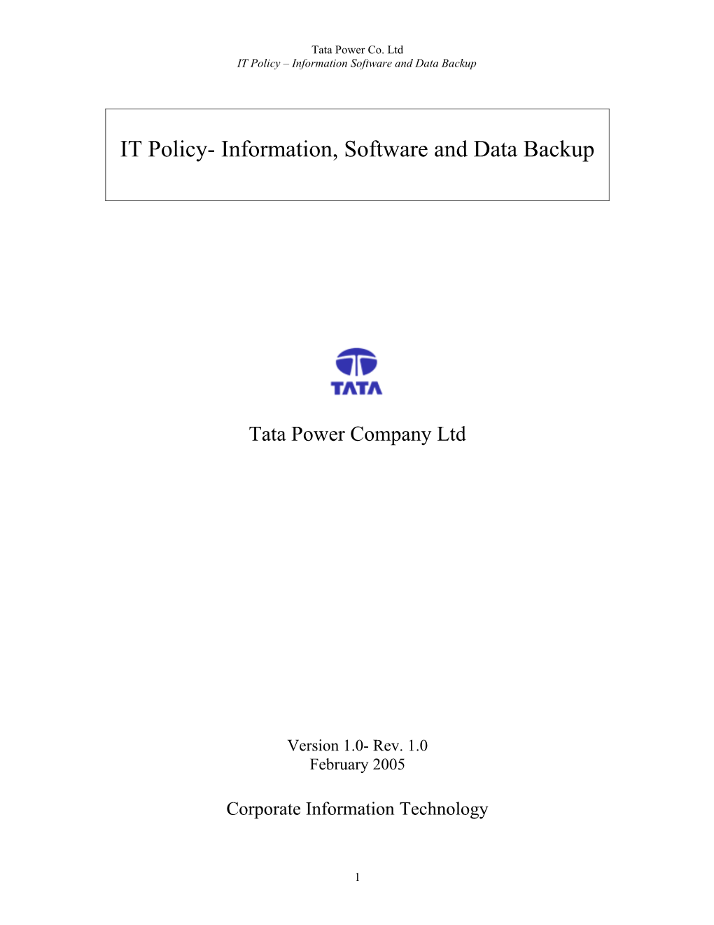 Tata Power IT Policy for Providing E-Mail Facility to Employees and Third Parties