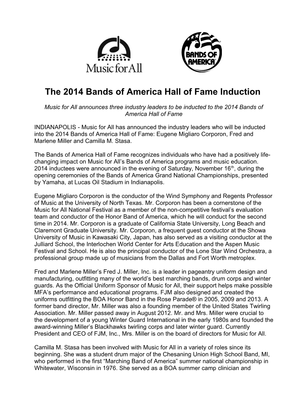 The 2014 Bands of America Hall of Fame Induction