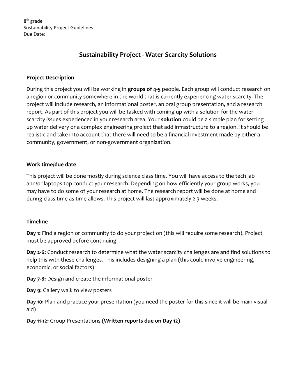 Sustainability Project - Water Scarcity Solutions