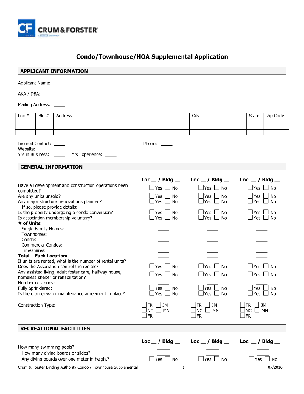Condo/Townhouse/Hoasupplemental Application