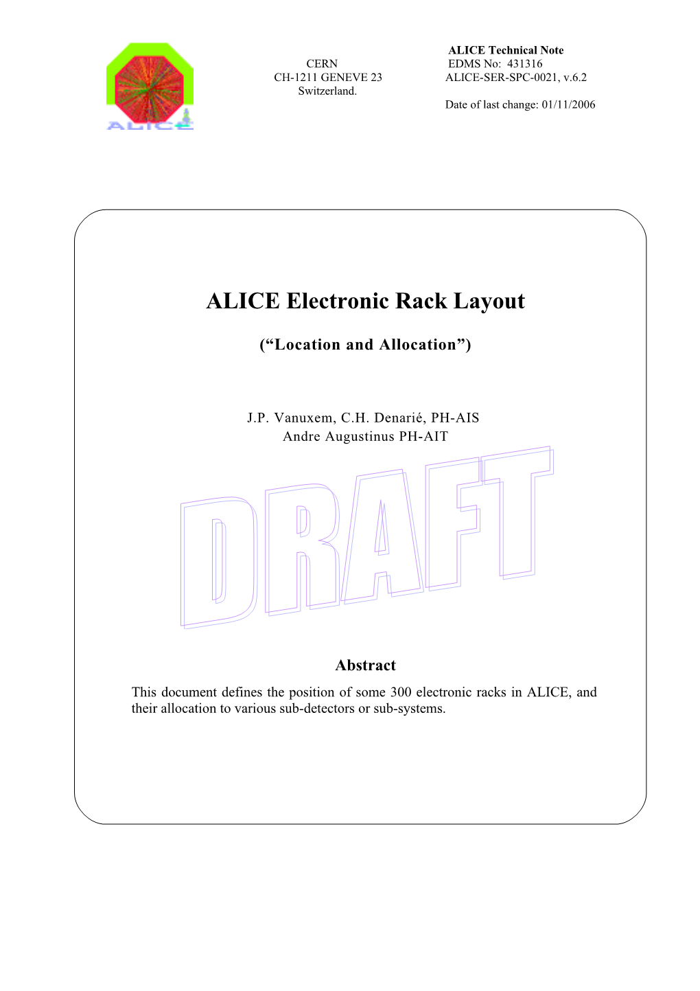 ALICE Electronic Rack Layout