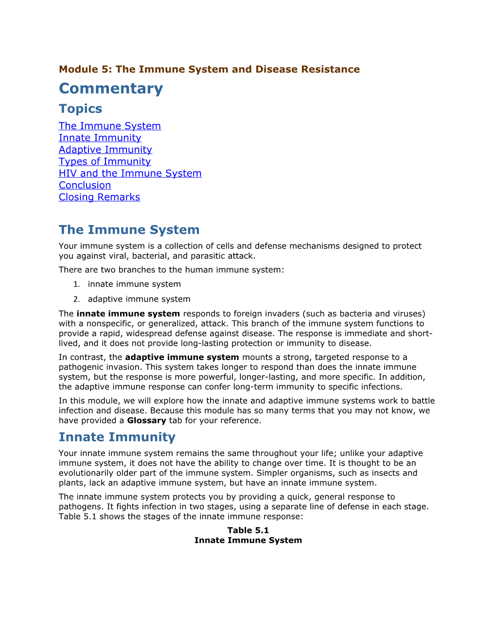 Module 5: the Immune System and Disease Resistance