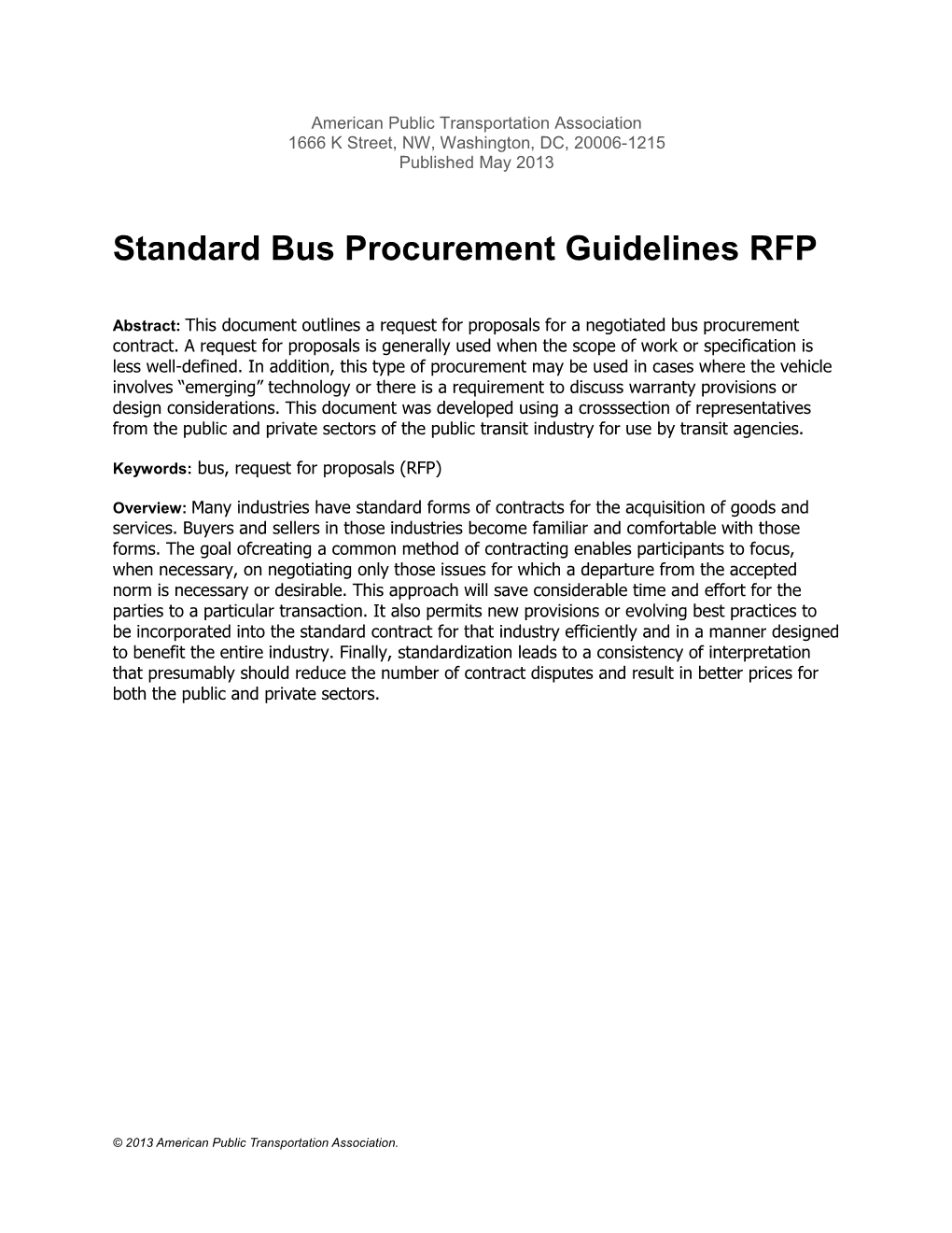 APTA Bus Procurement Guidelines 2011