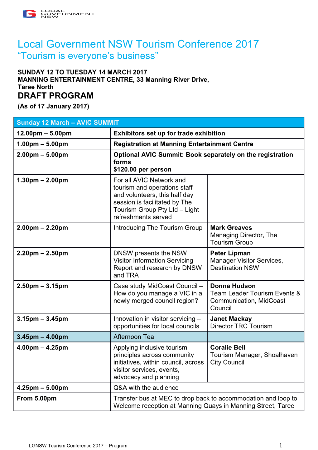 Draft Topics and Program Outline As of 8 November 2005 for Tourism Conference 2006
