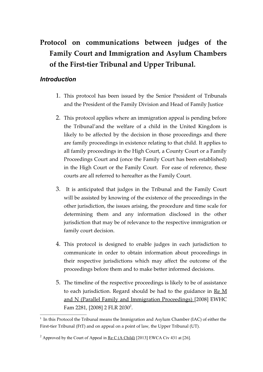 Protocol on Communications Between Judges of the Family Court and Immigration and Asylum