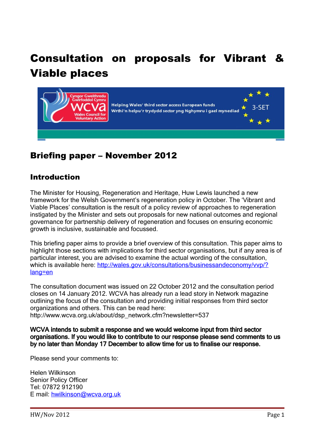 Consultation on Proposals for Vibrant & Viable Places
