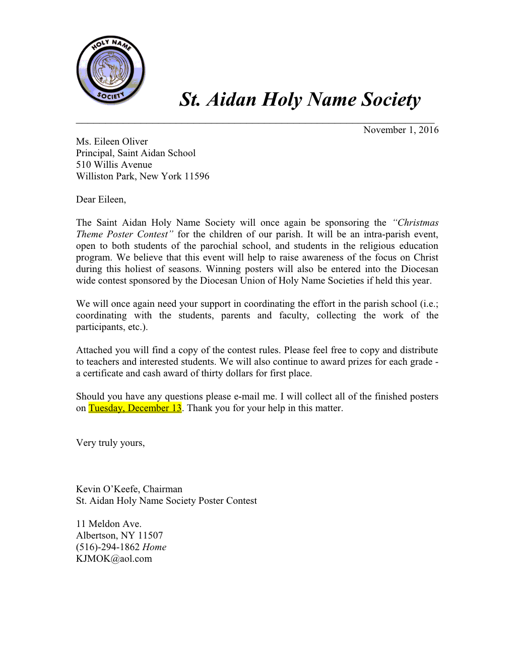 Saint Aidan S Holy Name Society