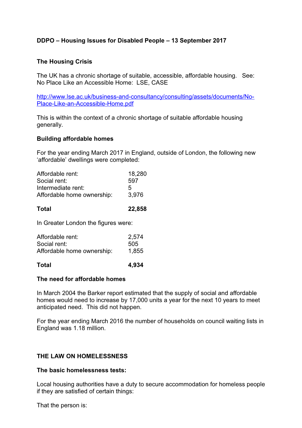 DDPO Housing Issues for Disabled People 13 September 2017