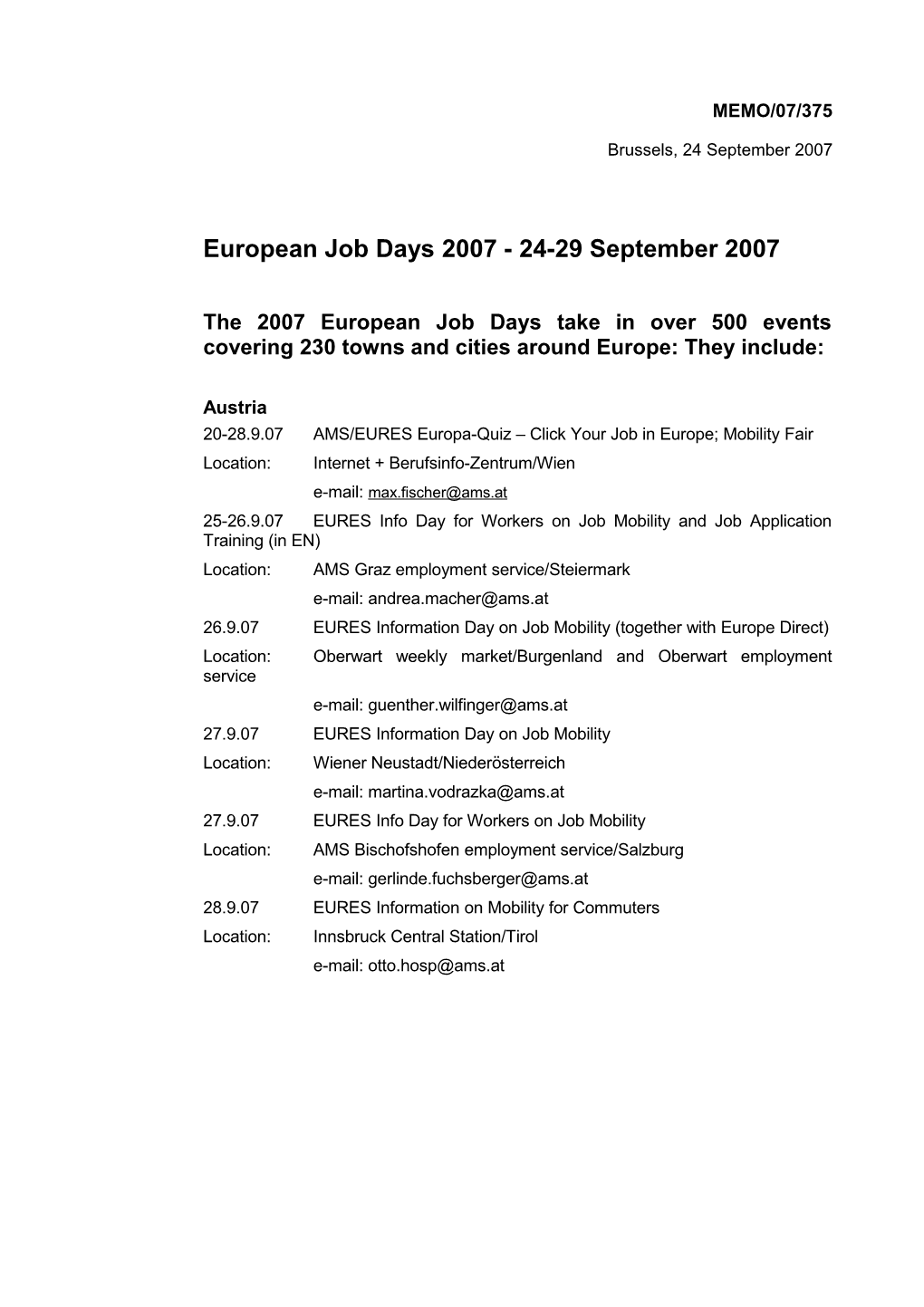European Job Days 2007 - 24-29 September 2007