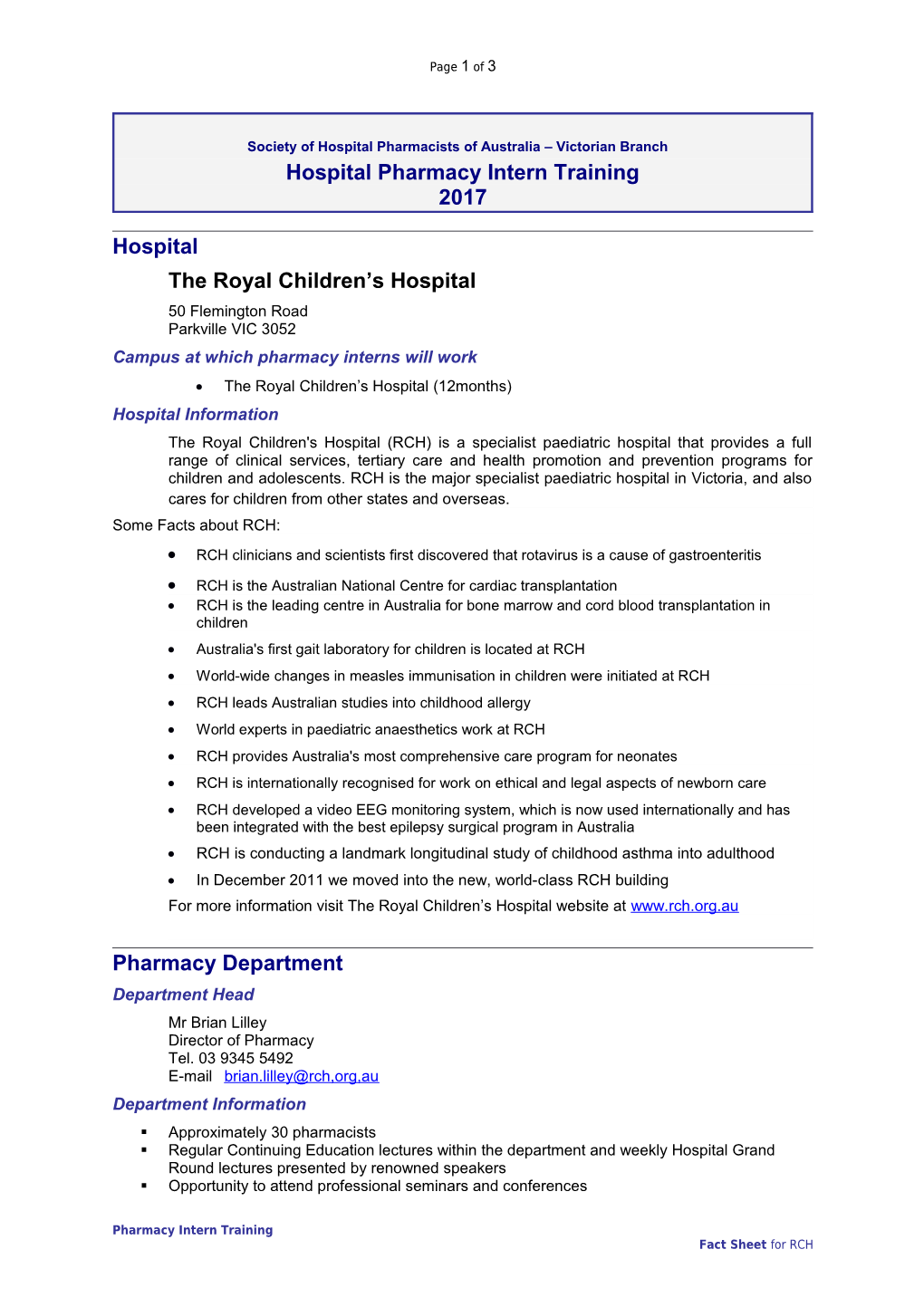 SHPA Victoria Hospital Pharmacist Job Register