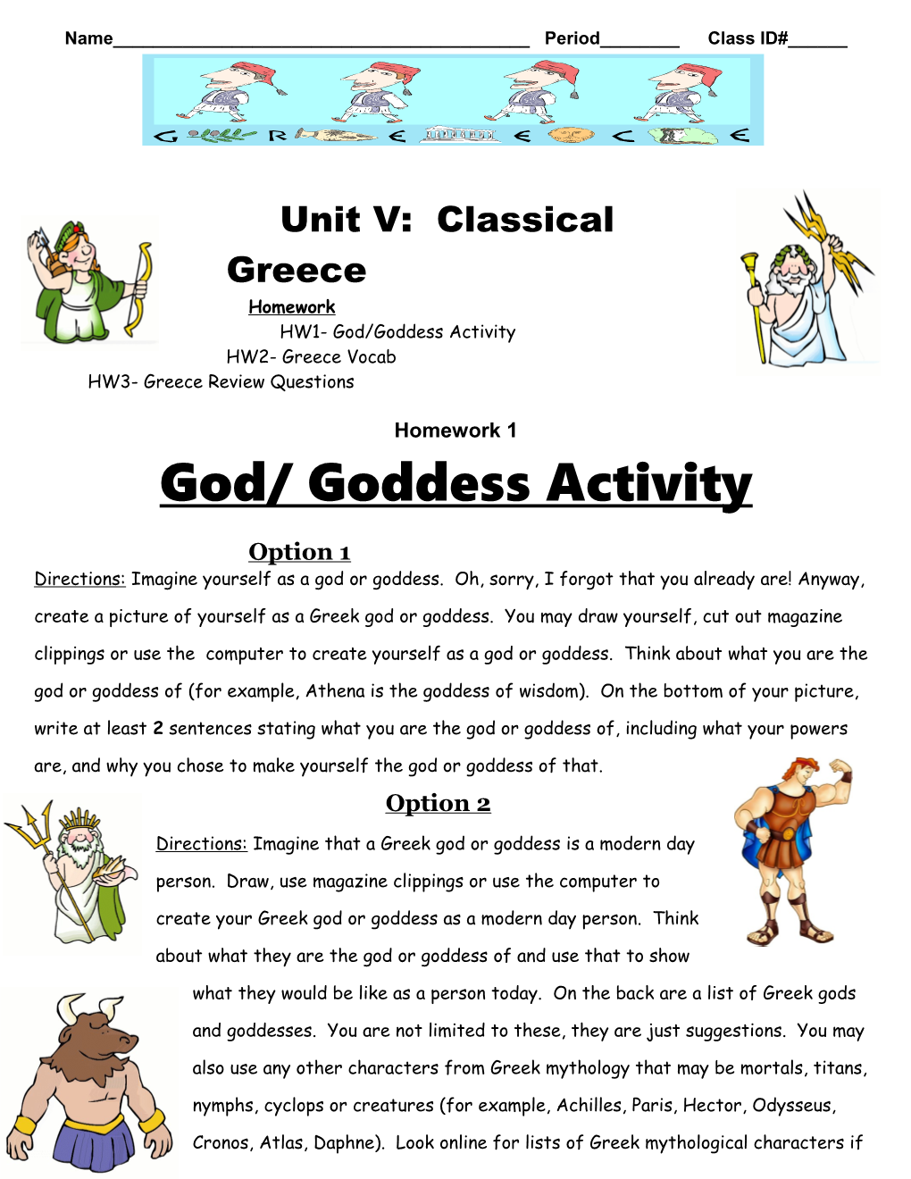 HW1- God/Goddess Activity